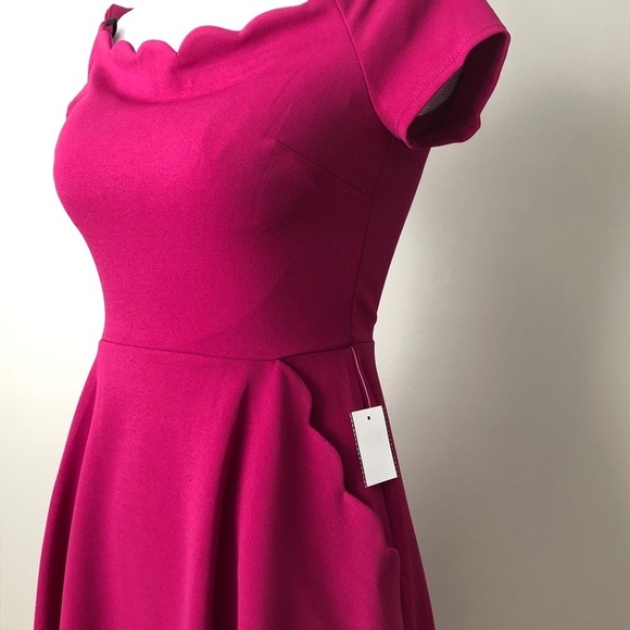 B DARLIN | Raspberry Scalloped Off-Shoulder Mini Cocktail Dress Sz 3/4 - Picture 4 of 5